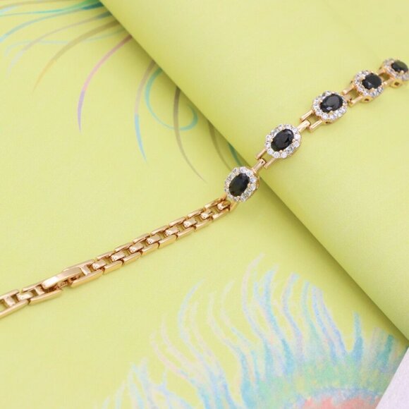 "Elegant Rose Gold Oval Black Stone Bracelet with Crystal Halos, XPBL0736 - Picture 8 of 12